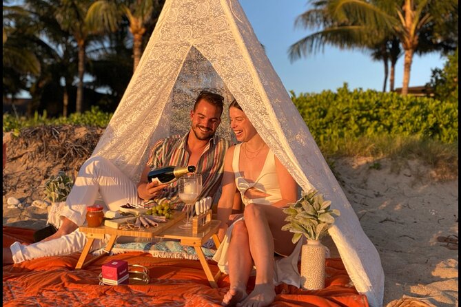 Romantic Sunset Picnic at Pristine Beach with Photo & Video - The beach setup and what you actually receive